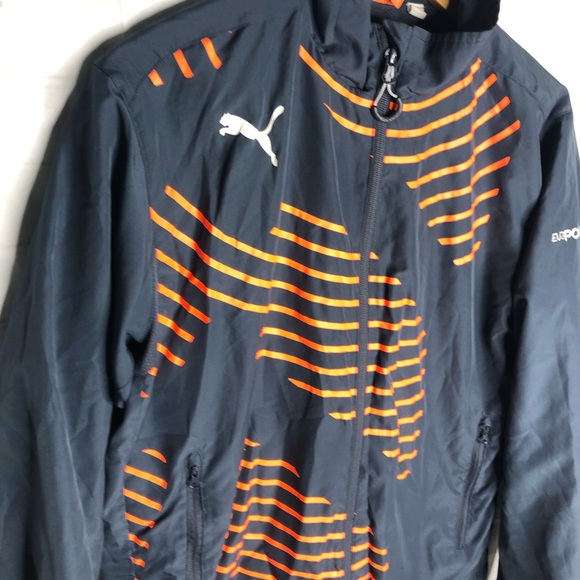 Puma Men's Windbreaker Full Zip Jacket Grey Orange striped EvoPower logo Small - Picture 4 of 11